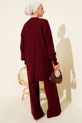 Fitilli Basic Triko İkili Takım Bordo - İkili Takım