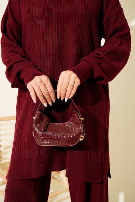 Fitilli Basic Triko İkili Takım Bordo - İkili Takım