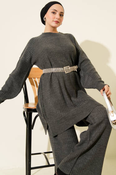 Fitilli Basic Triko İkili Takım Füme - İkili Takım