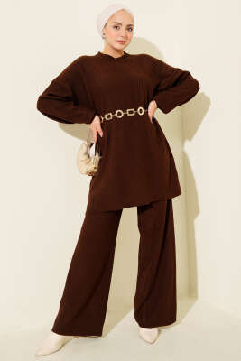 Fitilli Basic Triko İkili Takım Kahve - NESSİA