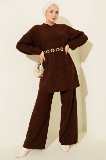 Fitilli Basic Triko İkili Takım Kahve - İkili Takım