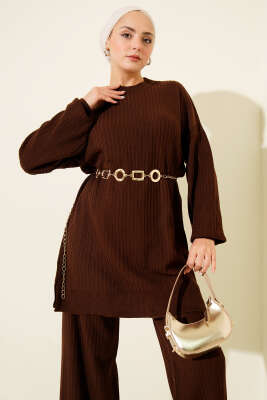 Fitilli Basic Triko İkili Takım Kahve - İkili Takım