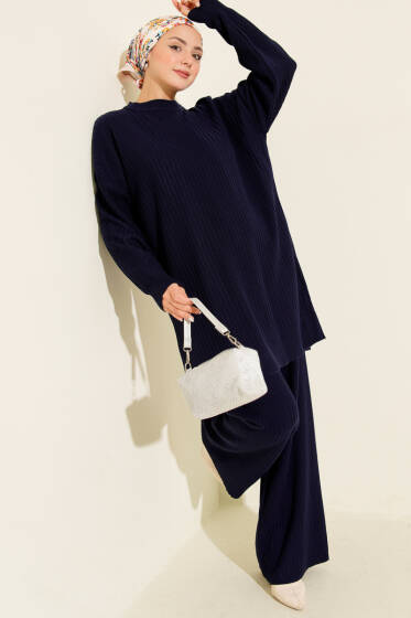 Fitilli Basic Triko İkili Takım Lacivert - İkili Takım