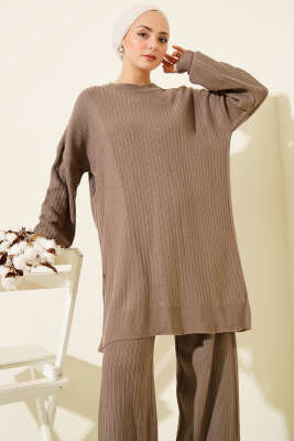 Fitilli Basic Triko İkili Takım Vizon - İkili Takım