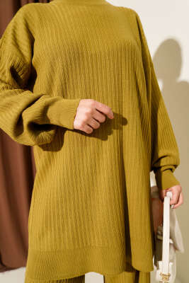 Fitilli Basic Triko İkili Takım Yağ Yeşili - İkili Takım