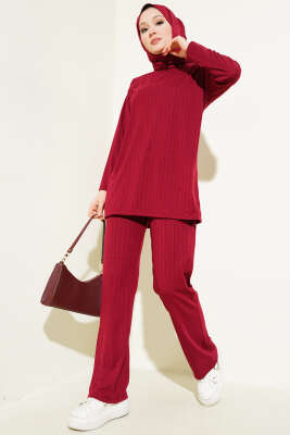 Fitilli Basic Tunik İkili Takım Bordo - İkili Takım