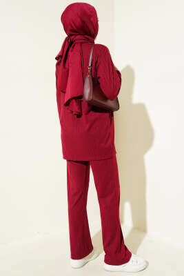 Fitilli Basic Tunik İkili Takım Bordo - İkili Takım