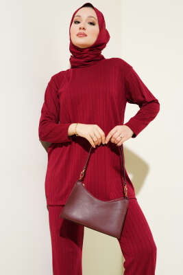 Fitilli Basic Tunik İkili Takım Bordo - İkili Takım