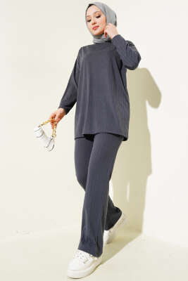 Fitilli Basic Tunik İkili Takım Füme 