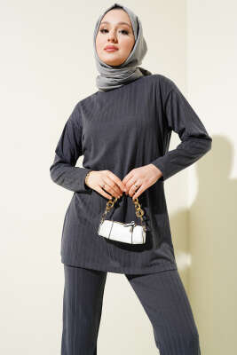 Fitilli Basic Tunik İkili Takım Füme - İkili Takım