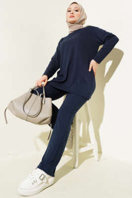 Fitilli Basic Tunik İkili Takım Lacivert 