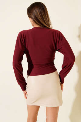 Fitilli Bisiklet Yaka İkili Bluz Bordo - Yılın Fırsatı