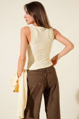 Fitilli Bisiklet Yaka İkili Bluz Sarı - Yılın Fırsatı