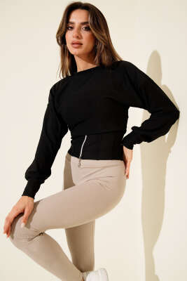 Fitilli Bisiklet Yaka İkili Bluz Siyah - Yılın Fırsatı