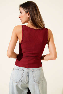 Fitilli Bisiklet Yaka İkili Bluz Vişne - Yılın Fırsatı