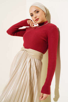 Fitilli Boğazlı Body Bordo - Bluz