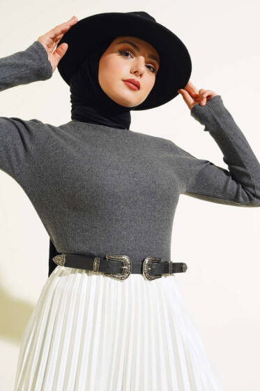 Fitilli Boğazlı Body Füme - Bluz