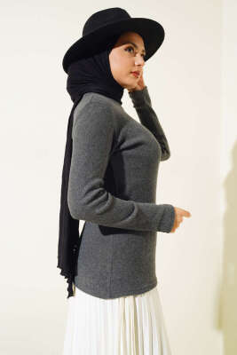 Fitilli Boğazlı Body Füme - Bluz