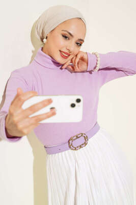 Fitilli Boğazlı Body Leylak - Bluz