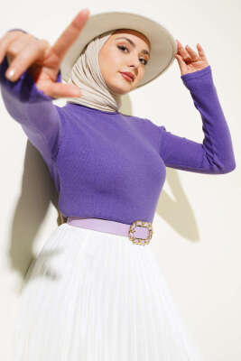 Fitilli Boğazlı Body Menekşe 