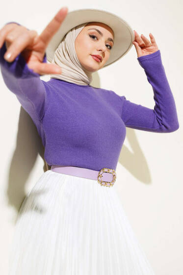 Fitilli Boğazlı Body Menekşe - Bluz