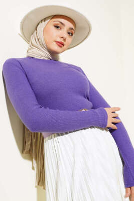 Fitilli Boğazlı Body Menekşe - Bluz