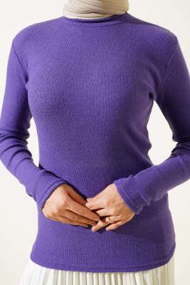 Fitilli Boğazlı Body Menekşe - Bluz