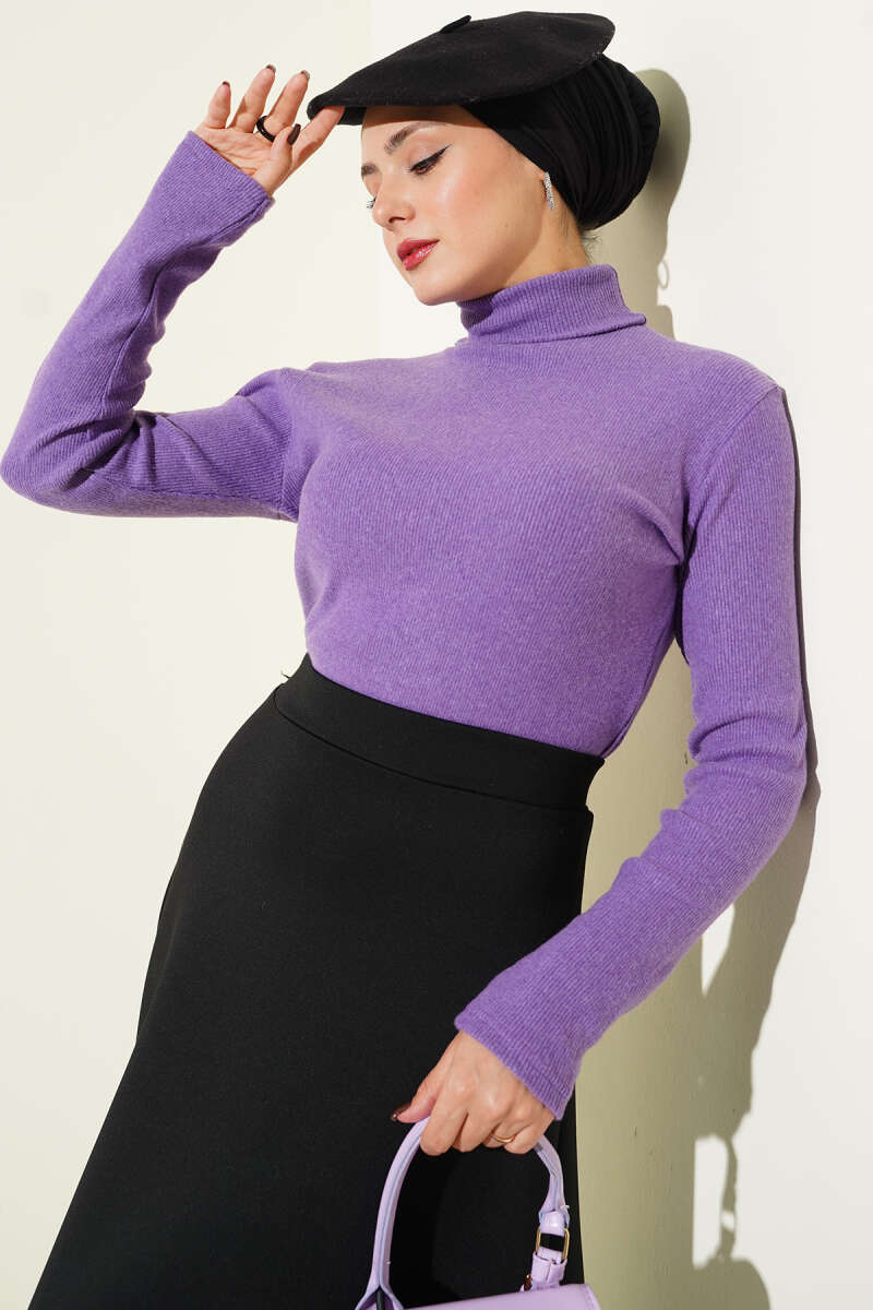 Fitilli Boğazlı Body Mor