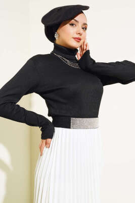 Fitilli Boğazlı Body Siyah - Bluz