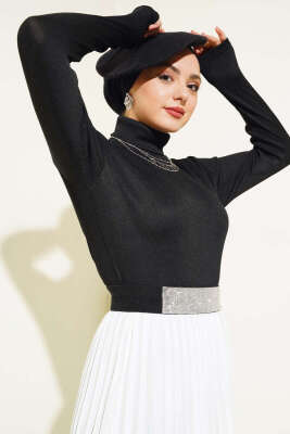 Fitilli Boğazlı Body Siyah - Bluz