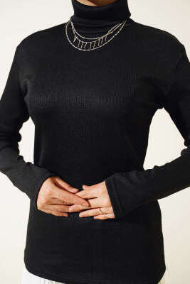 Fitilli Boğazlı Body Siyah - Bluz