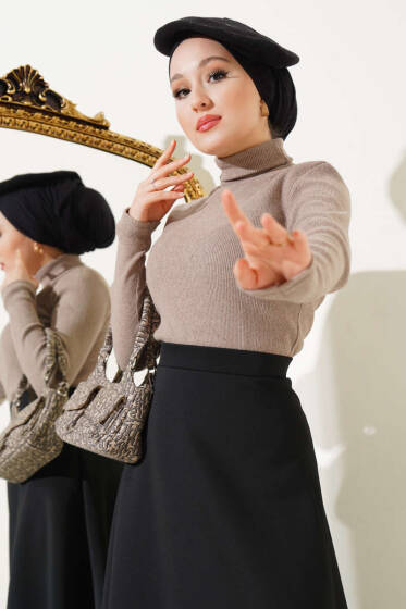 Fitilli Boğazlı Body Sütlü Kahve - Bluz