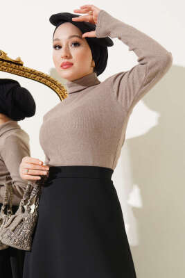 Fitilli Boğazlı Body Sütlü Kahve - Bluz