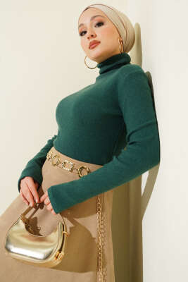 Fitilli Boğazlı Body Zümrüt - Bluz