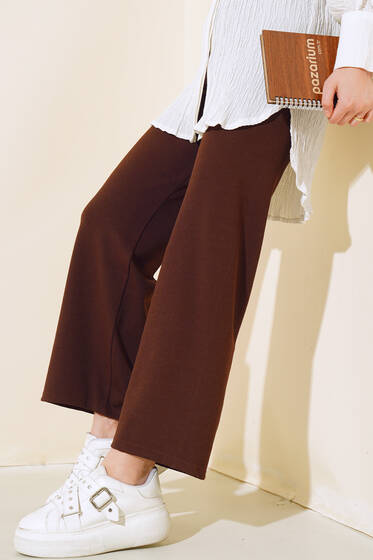 Fitilli Bol Paça Pantolon Kahve - Pantolon