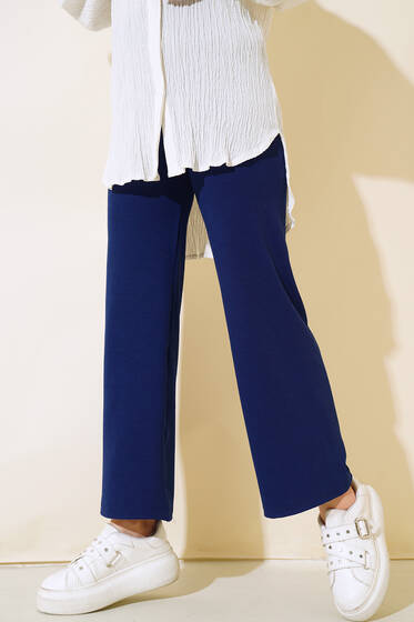 Fitilli Bol Paça Pantolon Lacivert - Pantolon