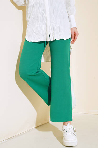 Fitilli Bol Paça Pantolon Yeşil - Pantolon