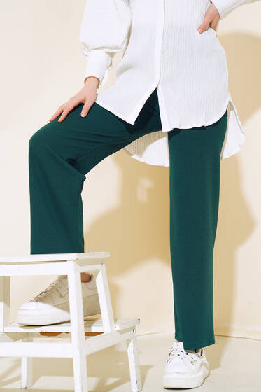 Fitilli Bol Paça Pantolon Zümrüt - Pantolon