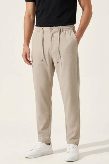 Fitilli Çıtçıtlı Erkek Pantolon Bej - Erkek Pantolon