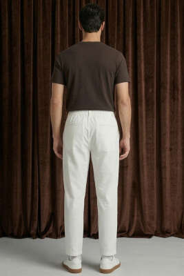 Fitilli Çıtçıtlı Erkek Pantolon Beyaz - Erkek Pantolon