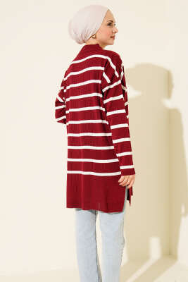 Fitilli Çizgili Salaş Triko Tunik Bordo - Tunik