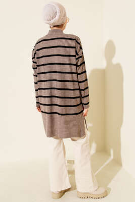 Fitilli Çizgili Salaş Triko Tunik Vizon - Tunik