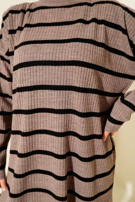 Fitilli Çizgili Salaş Triko Tunik Vizon - Tunik