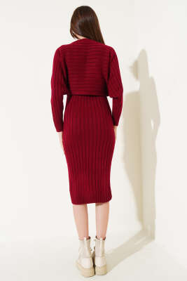 Fitilli Croplu Triko İkili Takım Bordo - Kadın Giyim Modelleri