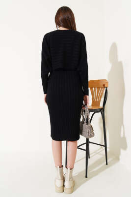 Fitilli Croplu Triko İkili Takım Siyah - Kadın Giyim Modelleri