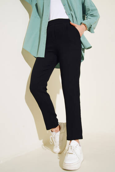 Fitilli Dar Paça Pantolon Siyah - Pantolon