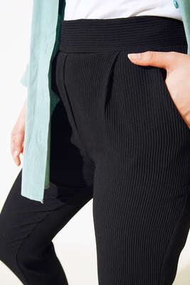 Fitilli Dar Paça Pantolon Siyah - Pantolon