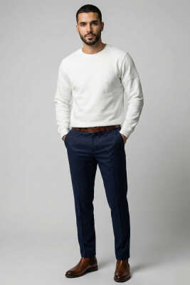 Fitilli Dikiş Detaylı Erkek Sweatshirt Beyaz - Erkek Sweatshirt