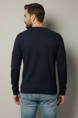 Fitilli Dikiş Detaylı Erkek Sweatshirt Lacivert - Erkek Sweatshirt