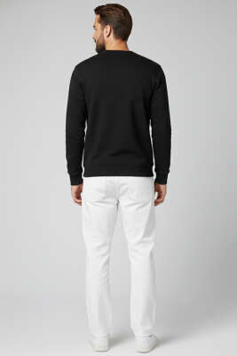 Fitilli Dikiş Detaylı Erkek Sweatshirt Siyah - Erkek Sweatshirt